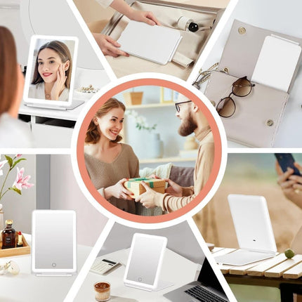 Rechargeable Makeup Mirror with 3 Color Modes, Dimmable Touch Screen LED Lighted Mirror.