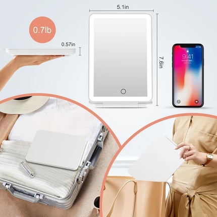 Rechargeable Makeup Mirror with 3 Color Modes, Dimmable Touch Screen LED Lighted Mirror.