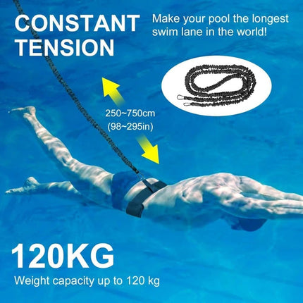 Adjustable Swim Training Belt for Adults and Children, 8-25 Feet, Compatible with Pools.