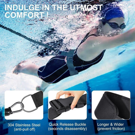 Adjustable Swim Training Belt for Adults and Children, 8-25 Feet, Compatible with Pools.