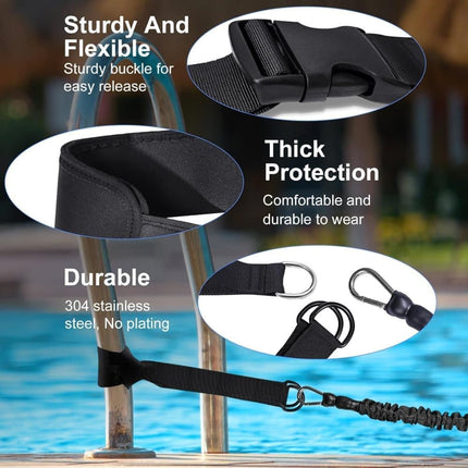 Adjustable Swim Training Belt for Adults and Children, 8-25 Feet, Compatible with Pools.