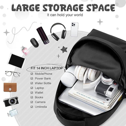14-inch Waterproof Lightweight Laptop Backpack for School and University, Black.