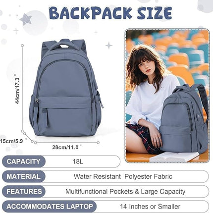 14-inch Laptop Backpack Waterproof Lightweight Daypack for School University, Dark Blue, Compatible with Girls Boys.