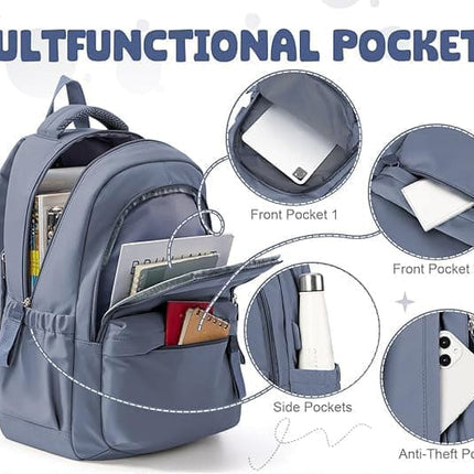 14-inch Laptop Backpack Waterproof Lightweight Daypack for School University, Dark Blue, Compatible with Girls Boys.