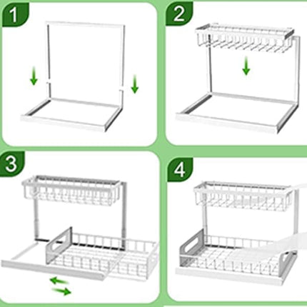 2-Tier White Storage Shelf Spice Rack for Kitchen Bathroom Drawer Organization.
