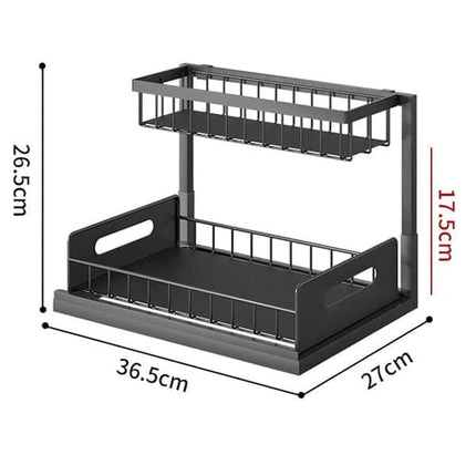 2-Tier Storage Shelf Spice Rack for Kitchen Bathroom Drawer Organization, Black.