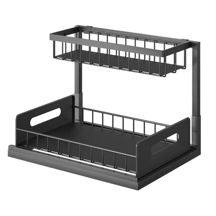 2-Tier Storage Shelf Spice Rack for Kitchen Bathroom Drawer Organization, Black.
