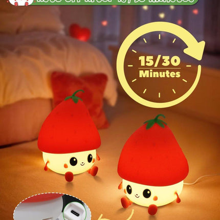 Strawberry LED Night Light USB Rechargeable Dimmable for Kids Baby Girls, Red, Silicone.
