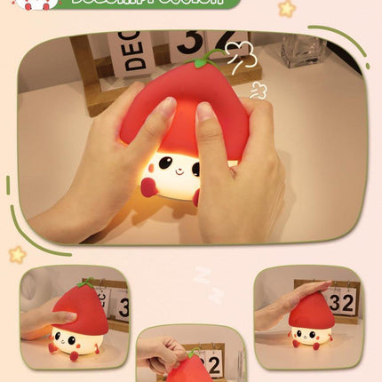Strawberry LED Night Light USB Rechargeable Dimmable for Kids Baby Girls, Red, Silicone.