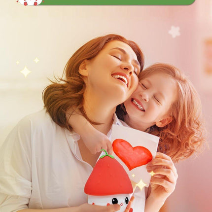 Strawberry LED Night Light USB Rechargeable Dimmable for Kids Baby Girls, Red, Silicone.