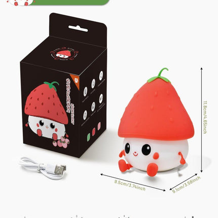 Strawberry LED Night Light USB Rechargeable Dimmable for Kids Baby Girls, Red, Silicone.