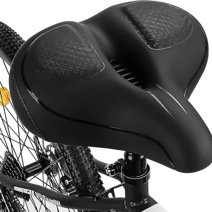 Comfortable unisex bicycle saddle with shock absorbers, breathable waterproof ergonomic design, Black.