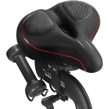Comfortable unisex bicycle saddle with double shock absorbers, breathable waterproof ergonomic design, red.