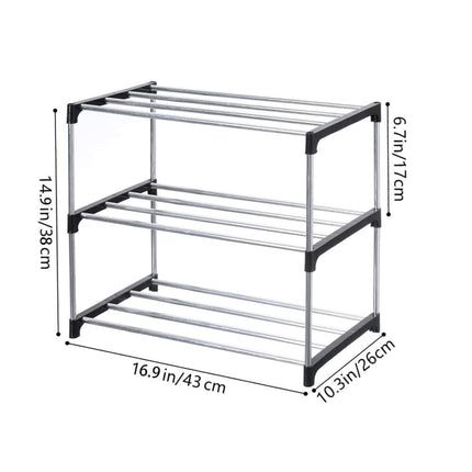 Stackable Shoe Rack 3-Tier Space Saving Storage for Shoes and Bags, 43×26×38cm.