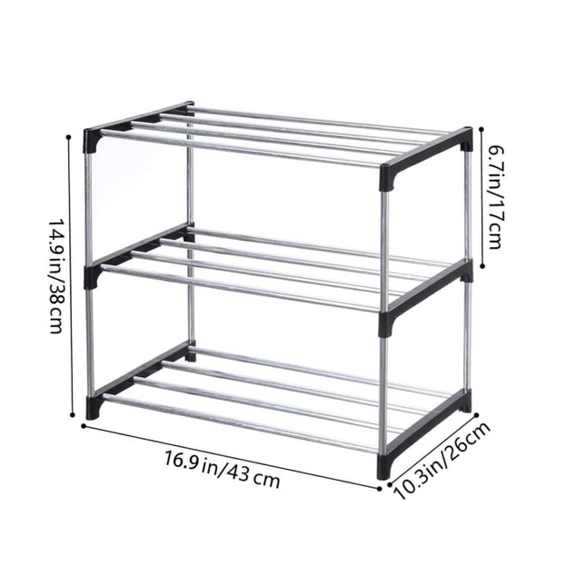 Stackable Shoe Rack 3-Tier Space Saving Storage for Shoes and Bags, 43×26×38cm.