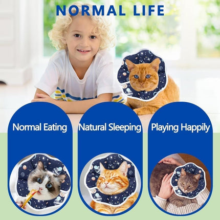 1 Adjustable Protective Collar for Cats and Dogs with Velcro, Blue, S, Compatible with Cats.