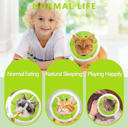 Adjustable Protective Collar for Cats and Dogs with Velcro, M, Green.