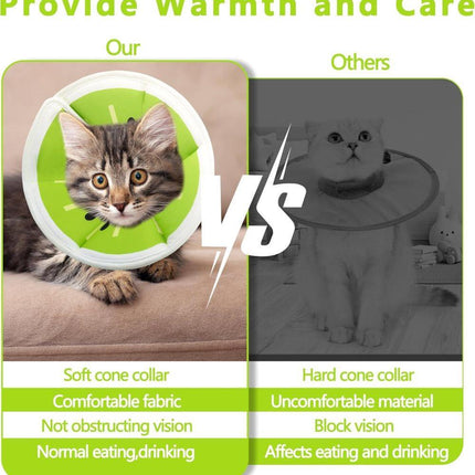 Adjustable Protective Collar for Cats and Dogs with Velcro, M, Green.