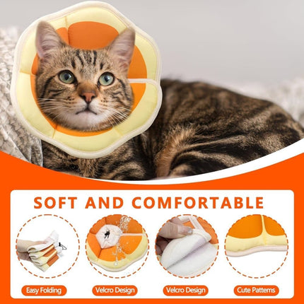 1 Adjustable Protective Collar for Cats and Dogs with Velcro, Compatible with Cats, M, Orange.