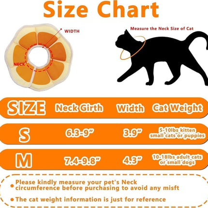 1 Adjustable Protective Collar for Cats and Dogs with Velcro, Compatible with Cats, M, Orange.
