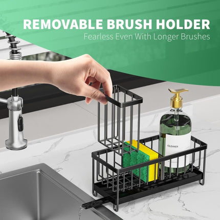 Stainless Steel Sink Rack Drain Rack Organizer Kitchen Storage, compatible with most sinks, Black.