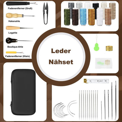 48-Piece Leather Sewing Kit with Needles, Scissors, Measuring Tape, Rivets and 12 Thread Colors.