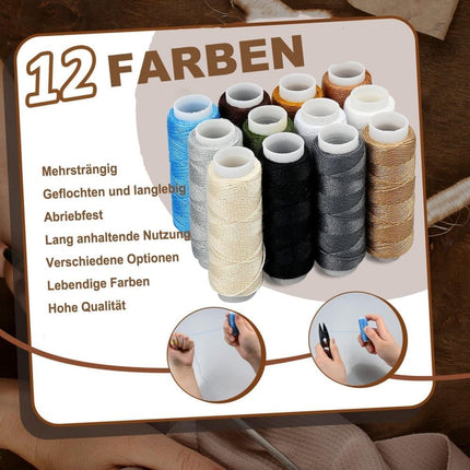48-Piece Leather Sewing Kit with Needles, Scissors, Measuring Tape, Rivets and 12 Thread Colors.