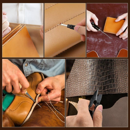 48-Piece Leather Sewing Kit with Needles, Scissors, Measuring Tape, Rivets and 12 Thread Colors.