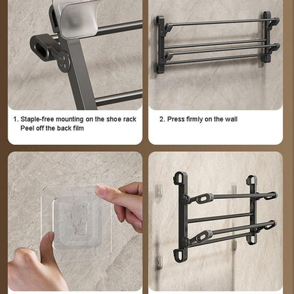 Wall-Mounted Folding Shoe Rack, 50x25.8x12cm, Space-Saving No-Drill Storage Organizer.