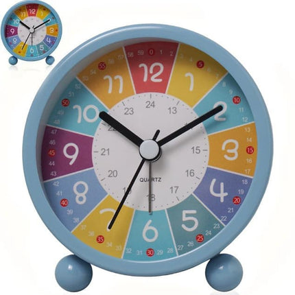 Silent Alarm Clock with Night Light for Children, Round, 8cm, Blue.