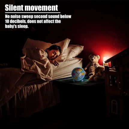 Colorful Silent Alarm Clock with Night Light for Children, 8cm Round, Pink.