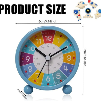 Colorful Silent Alarm Clock with Night Light for Children, 8cm Round, Pink.