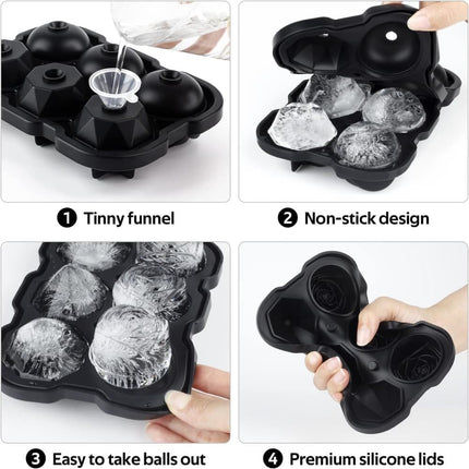 1 piece BPA-free reusable ice cube tray with lid for round ice balls, 6 compartment.