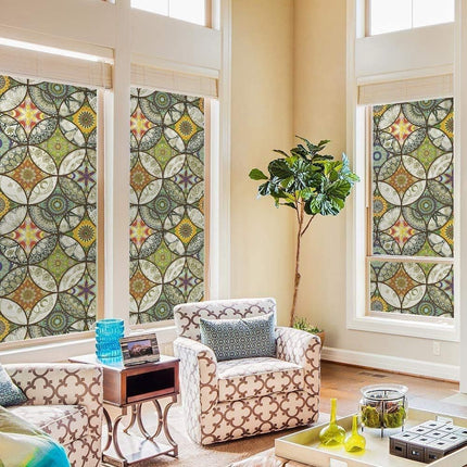 2 Static Cling-Free Decorative Window Film with Stained Glass Effect, Self-Adhesive Frosted Privacy Protection Film, 45cm x 200cm.