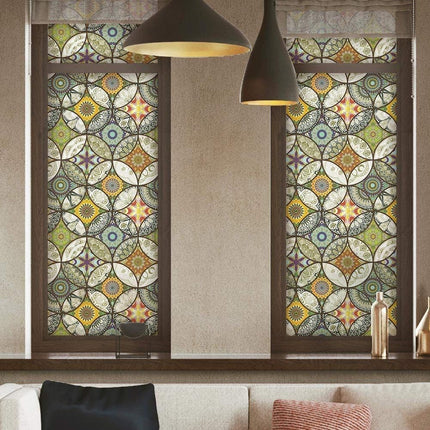 2 Static Cling-Free Decorative Window Film with Stained Glass Effect, Self-Adhesive Frosted Privacy Protection Film, 45cm x 200cm.