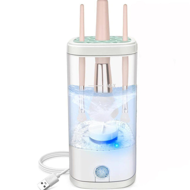 Automatic Electric Makeup Brush Cleaner Portable Beauty Tool, White, Fits Multiple Brush Sizes.