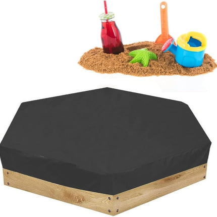 Hexagonal waterproof sandbox cover with drawstring, Oxford fabric, black, 180x150x20 cm.