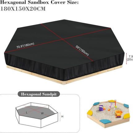 Hexagonal waterproof sandbox cover with drawstring, Oxford fabric, black, 180x150x20 cm.