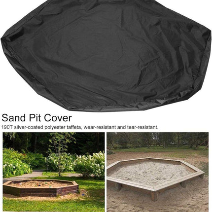 Hexagonal waterproof sandbox cover with drawstring, Oxford fabric, black, 180x150x20 cm.