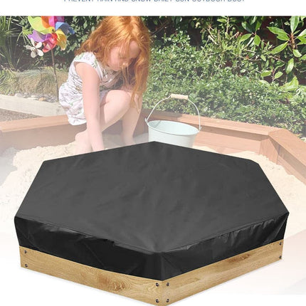 Hexagonal waterproof sandbox cover with drawstring, Oxford fabric, black, 180x150x20 cm.