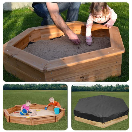 Hexagonal waterproof sandbox cover with drawstring, Oxford fabric, black, 180x150x20 cm.
