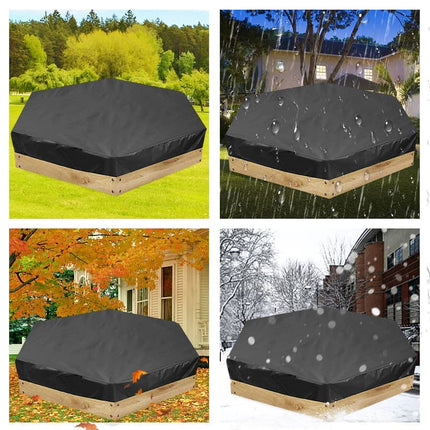 Hexagonal waterproof sandbox cover with drawstring, Oxford fabric, black, 180x150x20 cm.