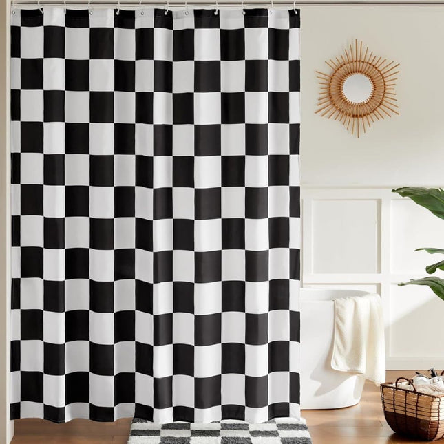 Retro Chess Pattern Checkered Shower Curtain, Black, 180x180 cm.
