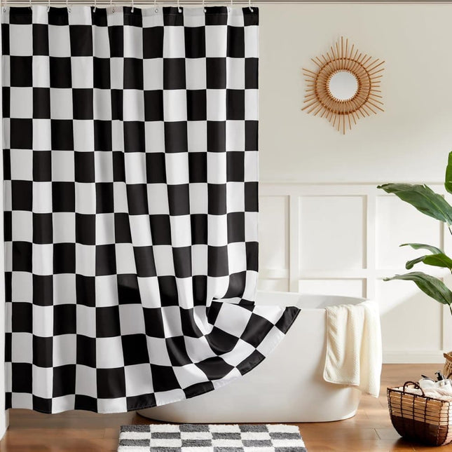 Retro Chess Pattern Checkered Shower Curtain, Black, 180x180 cm.