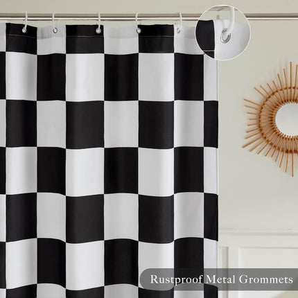 Retro Chess Pattern Checkered Shower Curtain, Black, 180x180 cm.
