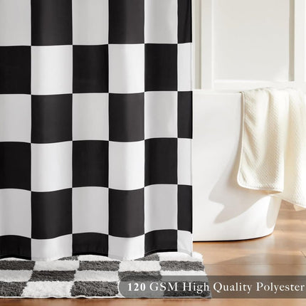Retro Chess Pattern Checkered Shower Curtain, Black, 180x180 cm.