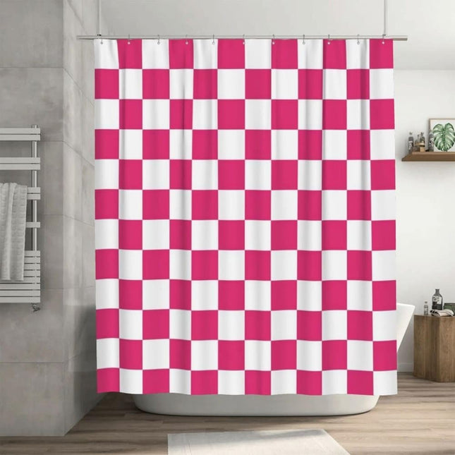 Checkered Shower Curtain, Retro Chess Pattern Vintage Aesthetics for Bathroom, 180x180 cm.