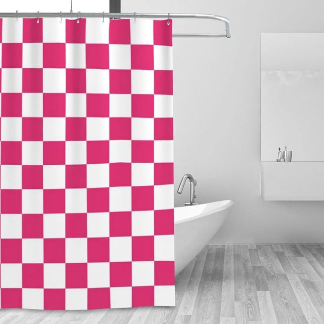 Checkered Shower Curtain, Retro Chess Pattern Vintage Aesthetics for Bathroom, 180x180 cm.