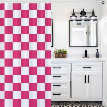 Checkered Shower Curtain, Retro Chess Pattern Vintage Aesthetics for Bathroom, 180x180 cm.