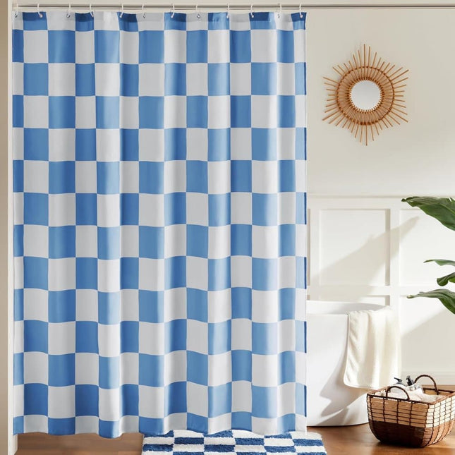 Checkered Shower Curtain, Retro Chess Pattern Vintage Aesthetics for Bathroom, Blue, 180x180 cm.